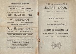 Programma voor het Vastenavond-Feest op Zondag 26 Februari 1911 in het gebouw "De Vriendschap".