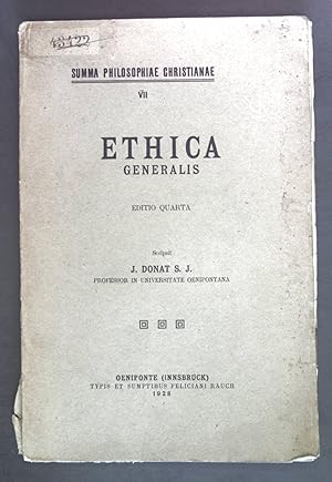 Bild des Verkufers fr Ethica Generalis. Summa Philosophiae Christianae VII. zum Verkauf von books4less (Versandantiquariat Petra Gros GmbH & Co. KG)