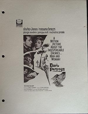 Seller image for Dark Purpose Campaign Sheet 1963 Shirley Jones, Rossano Brazzi for sale by AcornBooksNH