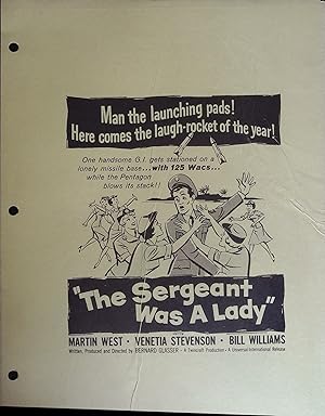 Imagen del vendedor de The Sergeant was a Lady Campaign Sheet 1962 Martin West, Venetia Stevenson a la venta por AcornBooksNH