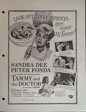 Tammy and the Doctor Campaign Sheet 1963 Sandra Dee, Peter Fonda