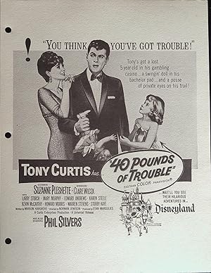 Imagen del vendedor de 40 Pounds of Trouble Campaign Sheet 1963 Tony Curtis, Suzanne Pleshette a la venta por AcornBooksNH