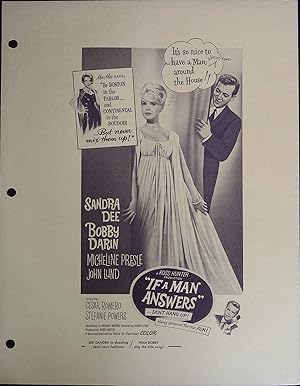 Image du vendeur pour If A Man Answers Campaign Sheet 1962 Sandra Dee, Bobby Darin mis en vente par AcornBooksNH