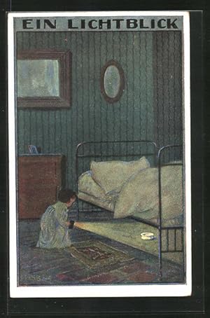 Seller image for Knstler-Ansichtskarte H.S.B.: Ein Lichtblick, Kind mit Taschenlampe am Bett for sale by Bartko-Reher