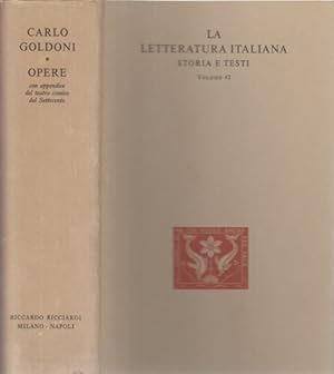 Bild des Verkufers fr Opere con appendice del teatro comico nel Settecento. Contiene: Memoires, Prefazione ai diciassetti tomi dell'edizione Pasquali, Prefazione dell'autore alla prima raccolta delle commedie, Lettere, Il gondoliere veneziano ossia gli sdegni amorosi, l'uomo di mondo, la donna di garbo, il servitore di due padroni, la vedova scaltra, la putta onorata, il teatro comico, Pamela, le bourru bienfaisant, la locandiera, il campiello, gl'innamorati, i rusteghi, le smanie per la villeggiatura, le avventure della villeggiatura, il ritorno dalla villeggiatura, Sior Todero Brontolon o sia il vecchio fastidioso, le baruffe chiozzotte, il ventaglio, . Opere di altri autori del teatro comico del Settecento: Girolamo Gigli, Giovanni Battista Fagiuoli, Iacopo Angelo Nelli, Scipione Maffei, Francesco Albergati Capacelli, Antonio Simeoni Sografi. Indici. zum Verkauf von FIRENZELIBRI SRL