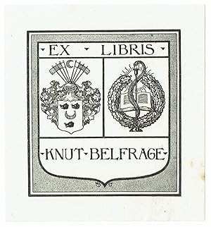 Immagine del venditore per Ex Libris Knut Belfrage. Wappenschild (links Wappen, rechts skulapnatter vor offenem Buch in Lorbeerkranz). venduto da Antiquariat Dietmar Brezina