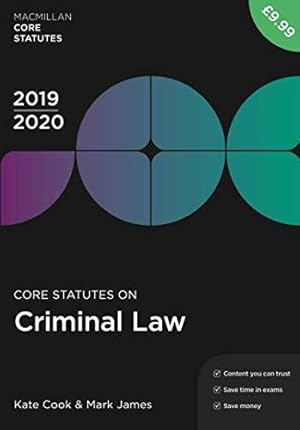 Bild des Verkufers fr Core Statutes on Criminal Law 2019-20 (Macmillan Core Statutes) zum Verkauf von WeBuyBooks