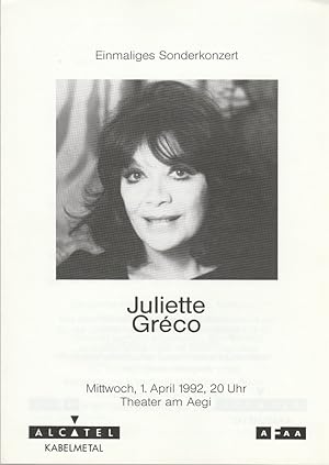 Bild des Verkufers fr Programmheft Einmaliges Sonderkonzert JULIETTE GRECO 1. April 1992 zum Verkauf von Programmhefte24 Schauspiel und Musiktheater der letzten 150 Jahre