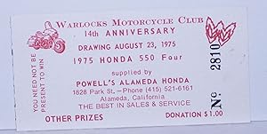 Warlocks Motorcycle Club 14th Anniversary Drawing August 23, 1975 [raffle ticket #2810]