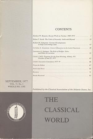 Immagine del venditore per The Classical World. Vol. 71, No. 1. Published by the Classical Association of the Atlantic States. venduto da Fundus-Online GbR Borkert Schwarz Zerfa