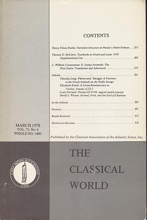 Immagine del venditore per The Classical World. Vol. 71, No. 6. Published by the Classical Association of the Atlantic States. venduto da Fundus-Online GbR Borkert Schwarz Zerfa