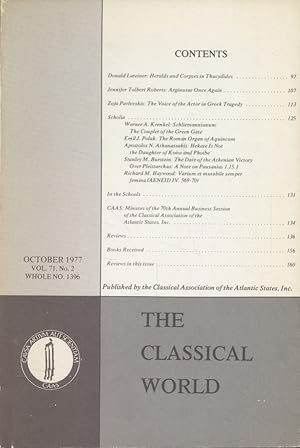 Immagine del venditore per The Classical World. Vol. 71, No. 2. Published by the Classical Association of the Atlantic States. venduto da Fundus-Online GbR Borkert Schwarz Zerfa