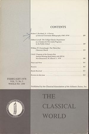 Immagine del venditore per The Classical World. Vol. 71, No. 5. Published by the Classical Association of the Atlantic States. venduto da Fundus-Online GbR Borkert Schwarz Zerfa