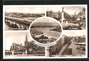 Bild des Verkufers fr Postcard Londonderry, View on River Foyle, Craigavon Bridge, St. Columb`s Cathedral zum Verkauf von Bartko-Reher