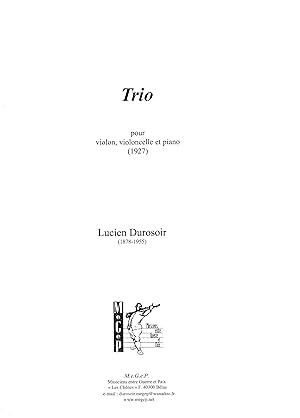 Seller image for TRIO POUR PIANO, VIOLON ET VIOLONCELLE (1927). for sale by ARIOSO