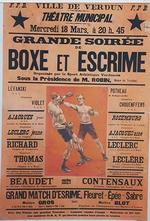 "BOXE et ESCRIME VERDUN 1925" Affiche originale entoilée / Litho Atelier FARIA / Imp. M. LEFEVRE ...