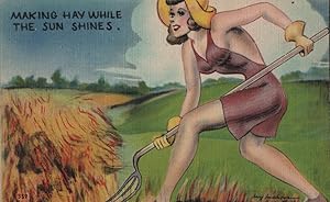 Image du vendeur pour pinup postcard: Making Hay While the Sun Shines mis en vente par Mobyville
