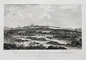 West View of Seringapatam from the middle of the River. Fine Engraving.