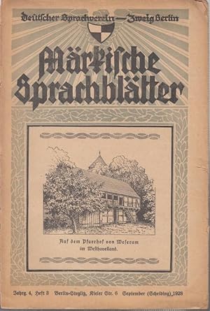 Märkische Sprachblätter. September (Scheiding) 1928. Jahrgang 4, Heft 3. - Aus dem Inhalt: G. Mül...