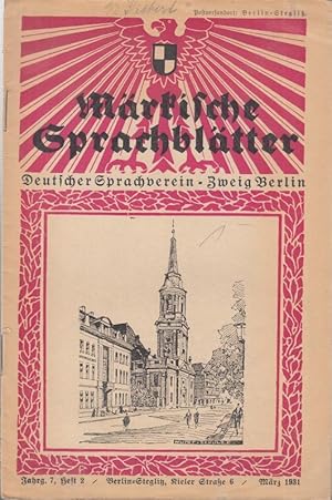 Märkische Sprachblätter. März 1931, Jahrgang 7, Heft 2. - Aus dem Inhalt: Hans Schwarz - Heimatge...