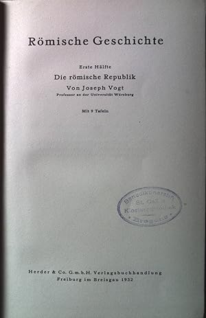 Bild des Verkufers fr Rmische Geschichte; 1. Hlfte: die rmische Republik. Geschichte der fhrenden Vlker. 6.Bd. zum Verkauf von books4less (Versandantiquariat Petra Gros GmbH & Co. KG)