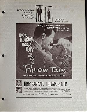 Imagen del vendedor de Pillow Talk Campaign Sheet 1959 Rock Hudson, Doris Day, Tony Randall a la venta por AcornBooksNH