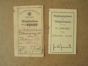 Vaterländische Front. Mitgliedkarte Nr. 188 143. Beigetreten am 7.11.1933.