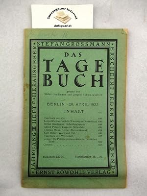 Seller image for Das Tagebuch. Jahrgang III, Heft 17. ERSTDRUCK: Thomas Mann: ber Mereschekowski. for sale by Chiemgauer Internet Antiquariat GbR