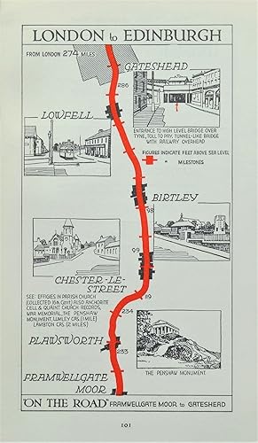 Antique Map PLAWSWORTH, BIRTLEY, LOWFELL,GATESHEAD PENSHAW Vintage Pictorial Road Map c1920