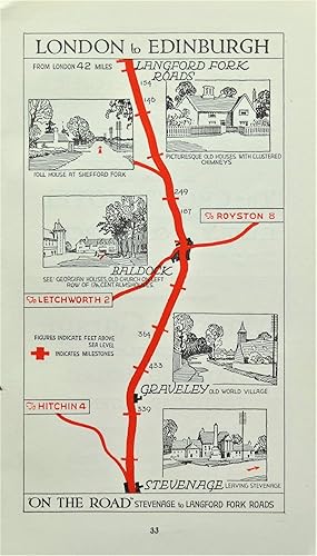 Antique Map HERTFORDSHIRE GRAVELEY BALDOCK STEVENAGE Vintage Pictorial Road Map c1920