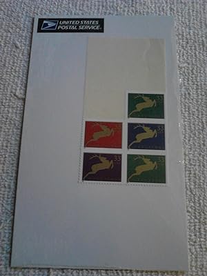 Seller image for Contemporary Christmas: Reindeer (Red, Green, Purple, Blue) 33 Cents Block of Five for sale by The Librarian's Books