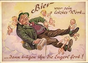 Bild des Verkufers fr Knstler Ansichtskarte / Postkarte Bier war sein letztes Wort, Engel, betrunkener Mann, Oktoberfest, Lengauer 3087 zum Verkauf von akpool GmbH