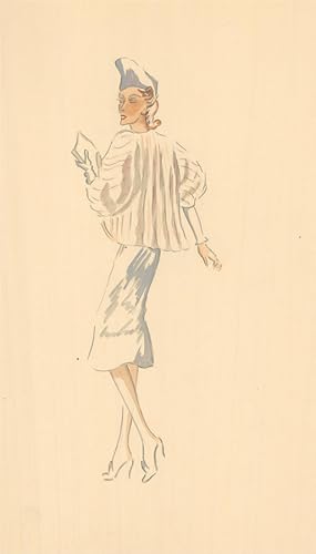 Sartorial c.1935 Watercolour - Blue 1930's Evening Dress