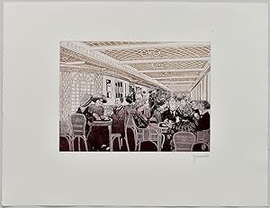Bild des Verk�ufers f�r Das Cafe Parisien auf der Titanic. [1988]. [Signierte Original-Farbradierung / Signed original color engraving] zum Verkauf von Antiquariat Lenzen