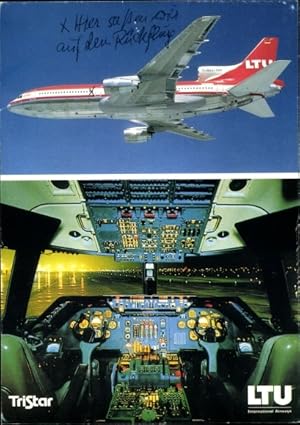 Seller image for Ansichtskarte / Postkarte Deutsches Passagierflugzeug, LTU Boeing 757-200, Triebwerk Rolls Royce, TriStar L-1011-1, Cockpit for sale by akpool GmbH