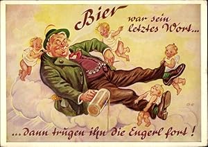 Bild des Verkufers fr Knstler Ansichtskarte / Postkarte Bier war sein letztes Wort, Engel, betrunkener Mann, Lengauer 3087 zum Verkauf von akpool GmbH