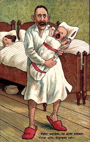 Bild des Verkufers fr Ansichtskarte / Postkarte Vater werden ist nicht schwer, Vater sein dagegen sehr, Mann mit schreiendem Baby zum Verkauf von akpool GmbH
