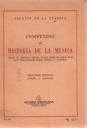 Imagen del vendedor de Compendio de historia de la msica . a la venta por Librera Astarloa