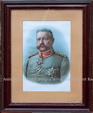 Generalfeldmarschall Paul von Hindenburg. Hinter Glas gerahmte farbige Lithographie.