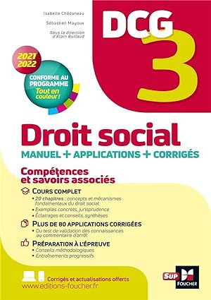 DCG 3 : droit social - manuel + applications + corrigés (édition 2021 2022)