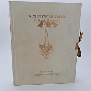 Seller image for A Christmas Carol. Illustrated by Arthur Rackham. William Heinemann 1915. First Edition, limited Issue. Publisher's original pictorial vellum boards in gilt, original silk ties, usual slight bowing to covers, some creasing to spine ends, but overall a fine bright copy. Housed in matching solander box. Limited Edition of 525 Numbered Copies, Signed by the Artist for sale by Ulysses Rare Books Ltd.  ABA, ILAB