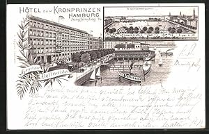 Bild des Verkufers fr Lithographie Hamburg-Neustadt, Hotel zum Kronprinzen, mit Alsterblick zum Verkauf von Bartko-Reher