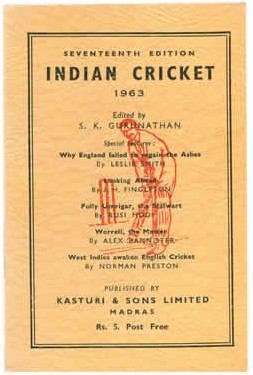 Image du vendeur pour INDIAN CRICKET 1963 mis en vente par Sportspages