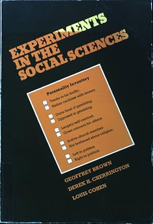 Imagen del vendedor de Experiments in the Social Sciences; a la venta por books4less (Versandantiquariat Petra Gros GmbH & Co. KG)