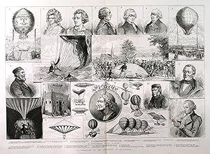 COLLECTION of 16 antique ballooning prints including a superb double page: ILLUSTRATIONS OF THE ...