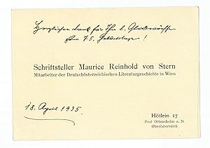Seller image for Eigenh. Briefkarte. for sale by Antiquariat INLIBRIS Gilhofer Nfg. GmbH