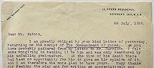 Typed letter signed, from Stephen McKenna to Horace Watson, 23 July 1926