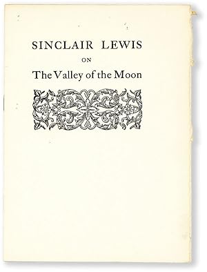 Bild des Verkufers fr Sinclair Lewis on The Valley of the Moon [Signed] zum Verkauf von Lorne Bair Rare Books, ABAA