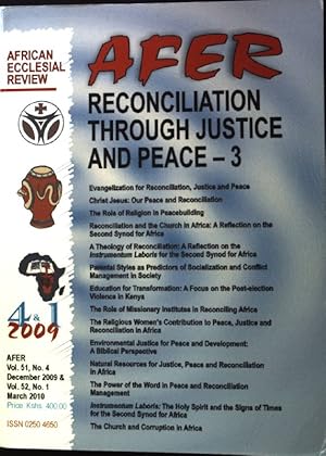 Bild des Verkufers fr Christ Jesus: Our Peace and Reconciliation. - in: Reconciliation through Justice and Peace -3; AFER; Vol 51, Number 4; Vol. 52, No. 1; zum Verkauf von books4less (Versandantiquariat Petra Gros GmbH & Co. KG)