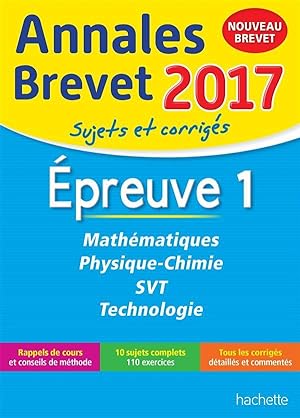 ANNALES BREVET ; 2017 ; mathématiques, physique-chimie, SVT et technologie ; 3eme